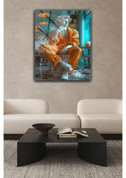 Çok Renkli, Socrates Desenli, Yunan Tanrısı, Modern Sanat, 4 mm Temperli, Kırılmaz Cam Tablo