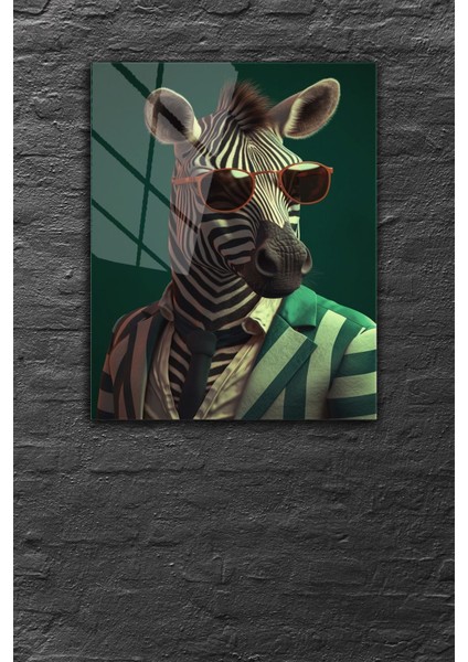Haki Zebra Desenli, Modern Sanat 4 mm Temperli Kırılmaz Cam Tablo