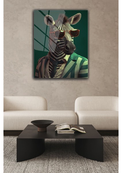 Haki Zebra Desenli, Modern Sanat 4 mm Temperli Kırılmaz Cam Tablo