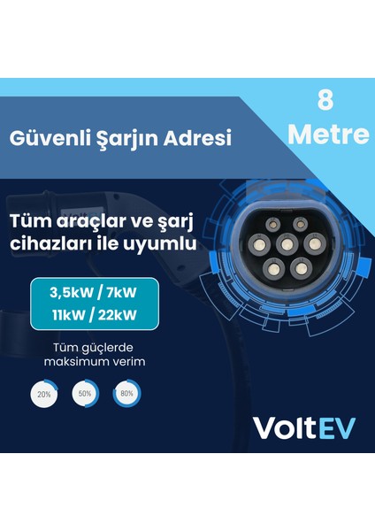 22kW AC Elektrikli Araç Şarj Hızlı Şarj Kablosu, 8 Metre, Tip 2 fiyatları