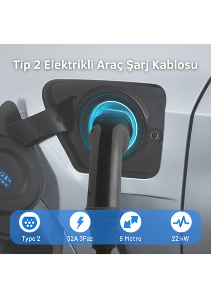 22kW AC Elektrikli Araç Şarj Hızlı Şarj Kablosu, 8 Metre, Tip 2 indirimleri