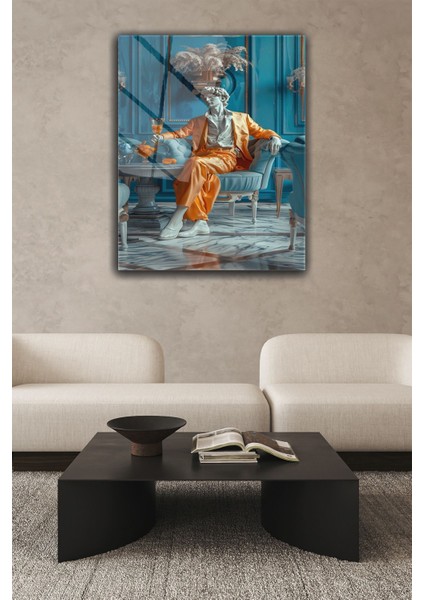 Çok Renkli, Socrates Desenli, Modern Sanat, 4 mm Temperli, Kırılmaz Cam Tablo