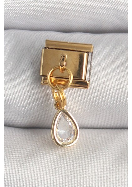 316L Çelik Gold Renk Sallantı Damla Zirkon Taşlı Nomination Charm - TJ-BC1345