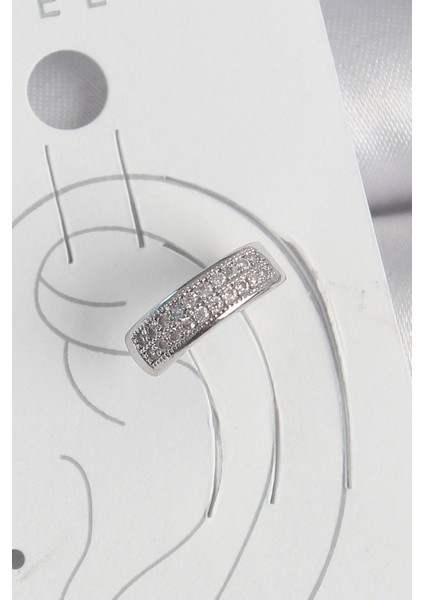 Pirinç Gümüş Renk Zirkon Taşlı Kıkırdak Model Kadın Küpe - TJ-BKP10552