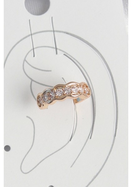 Pirinç Gold Renk Zirkon Taşlı Kadın Kıkırdak Küpe - TJ-BKP10571
