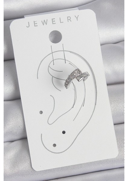 Pirinç Gümüş Renk Zirkon Taşlı Kadın Kıkırdak Küpe - TJ-BKP10556 fiyatları