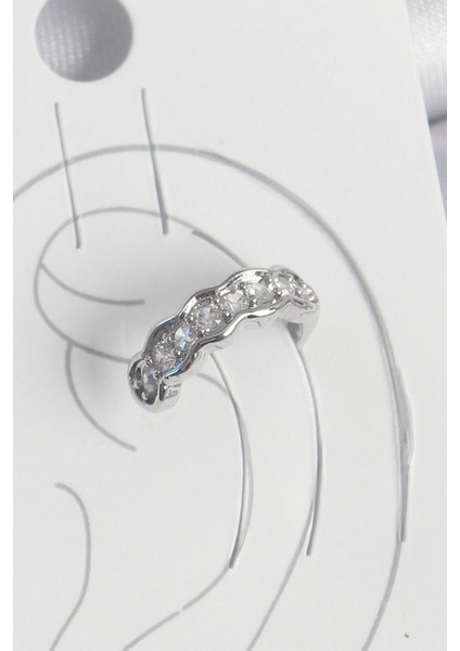 Pirinç Gümüş Renk Zirkon Taşlı Kıkırdak Model Kadın Küpe - TJ-BKP10550