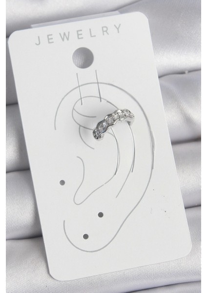 Pirinç Gümüş Renk Zirkon Taşlı Kıkırdak Model Kadın Küpe - TJ-BKP10550 fiyatları