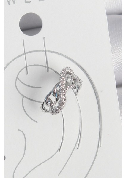 Pirinç Gümüş Renk Zirkon Taşlı Zincir Sonsuzluk Model Kadın Kıkırdak Küpe - TJ-BKP10553