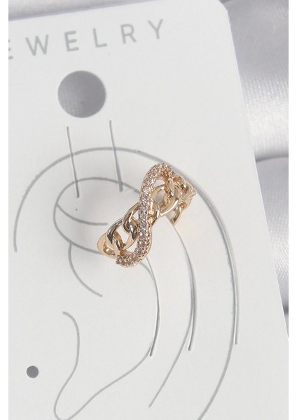 Pirinç Gold Renk Zirkon Taşlı Sonsuzluk Zincir Model Kadın Kıkırdak Küpe - TJ-BKP10575