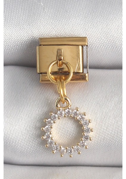 316L Çelik Gold Renk Zirkon Taşlı Sallantı Güneş Model Nomination Charm - TJ-BC1353