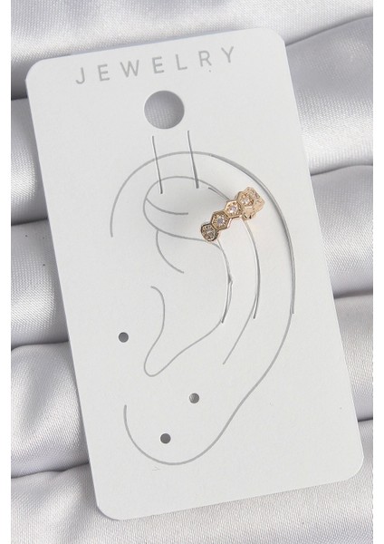 Pirinç Gold Renk Zirkon Taşlı Bal Peteği Model Kadın Kıkırdak Küpe - TJ-BKP10582 fiyatları