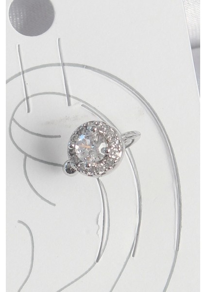 Pirinç Gümüş Renk Zirkon Taşlı Kadın Kıkırdak Model Küpe - TJ-BKP10559