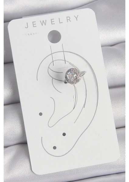 Pirinç Gümüş Renk Zirkon Taşlı Kadın Kıkırdak Model Küpe - TJ-BKP10559 fiyatları