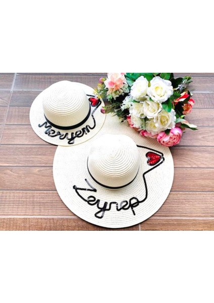 (Isminizi Yazıyoruz) Anne Kız Kombin Hasır Şapka Kadın Çocuk Şapka Plaj Şapkası modelleri