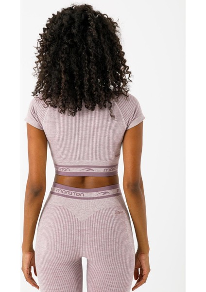 SlimFit Kadın Bisiklet Yaka Kısa Kol Lila Crop Top 811033 fiyatları