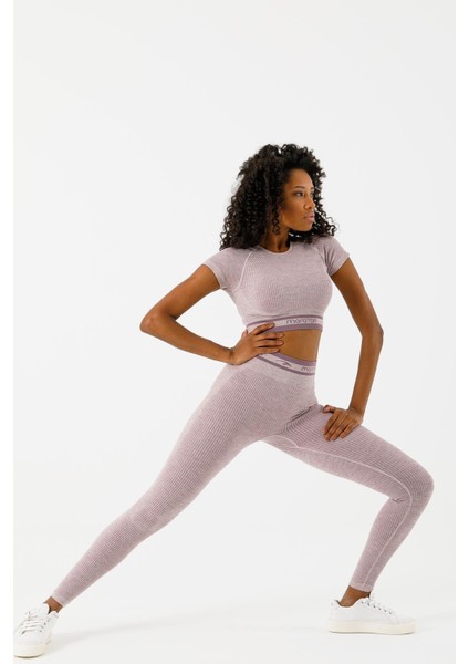 SlimFit Kadın Bisiklet Yaka Kısa Kol Lila Crop Top 811033 indirimleri