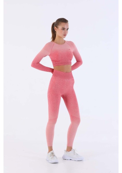 SlimFit Kadın Bisiklet Yaka Uzun Kol Gül Rengi Crop Top 816020 fırsatları