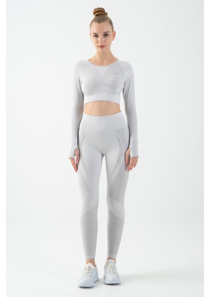 SlimFit Kadın Bisiklet Yaka Uzun Kol Ekru Crop Top 816013 fırsatları