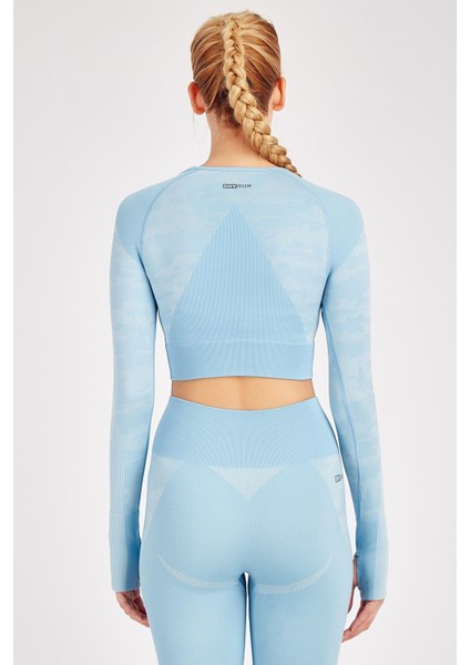 SlimFit Kadın Bisiklet Yaka Uzun Kol Mavi Crop Top 816013 fiyatları