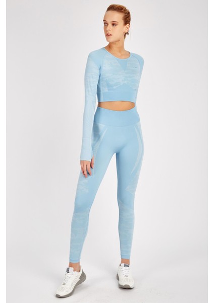 SlimFit Kadın Bisiklet Yaka Uzun Kol Mavi Crop Top 816013 indirimleri