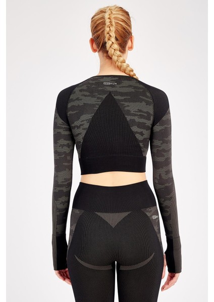 SlimFit Kadın Bisiklet Yaka Uzun Kol Siyah Crop Top 816013 fiyatları