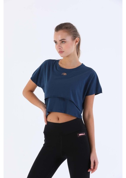 Comfort Kadın Bisiklet Yaka Kısa Kol Navymelanj Crop Top 20868 fırsatları
