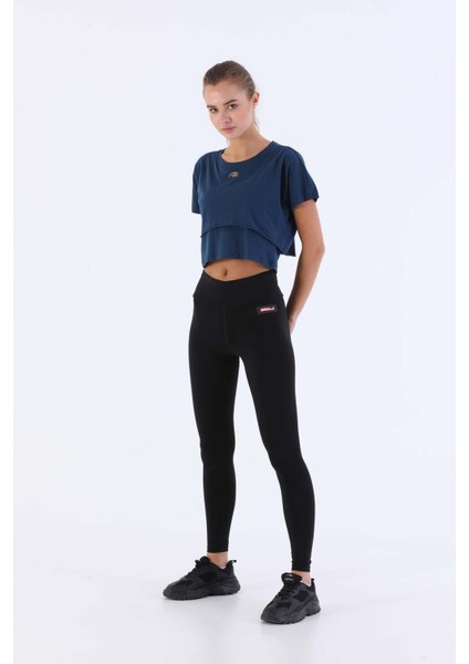 Comfort Kadın Bisiklet Yaka Kısa Kol Navymelanj Crop Top 20868 indirimleri