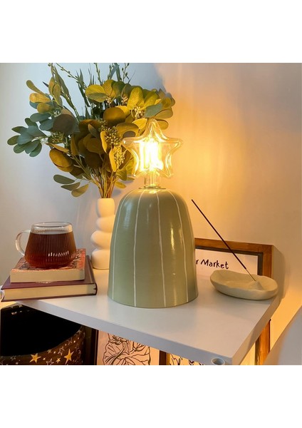 PDML1008 - Modern Çizgi Desenli 4w Yıldız Rustik Ampul Premium Seri Dekoratif Masa Üstü Lamba