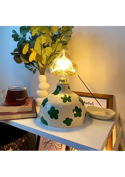 PDML1012 - Çiçek Desenli 4w Kalp Rustik Ampul Premium Seri Dekoratif Masa Üstü Lamba