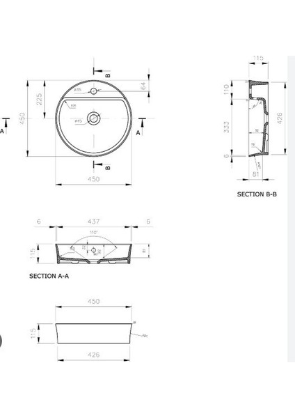 Bocchi Sottile Slim Çanak Lavabo 45 cm Parlak Beyaz 1599-061-0126