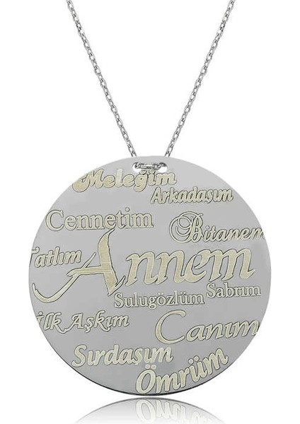 Gümüş Annem Yazılı Plakalı Bayan Kolye