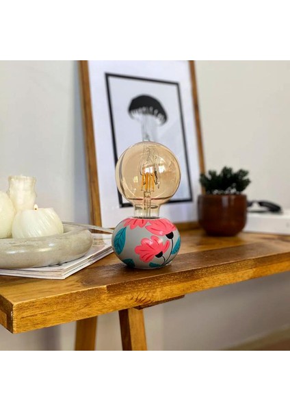 DML01076 - Çiçekli Küre Gövde 4W G95 Rustik Ampul Dekoratif Masa Üstü Lamba