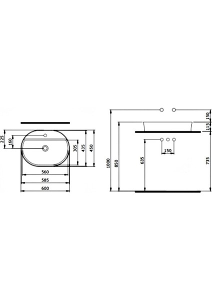 Bocchi Sottile Slim 60 cm Oval Mat Gri Tezgah Üstü Lavabo 1600-006-0126