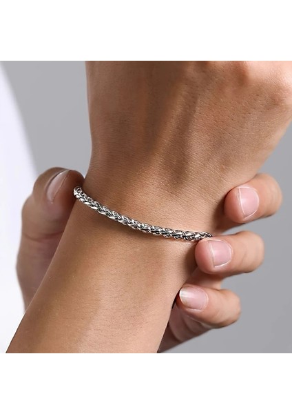 Çelik Bileklik Burgu Zincir Model 3 mm Kalınlık 18 cm Uzunluk 6 cm Ek Ayarlanabilir Gümüş (Silver)
