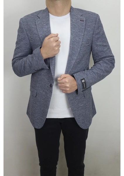 Moda Fistan Store Erkek Lacivert Italyan Kesim Dar Kalıp Tek Düğme Çift Yırtmaçlı Blazer Ceket