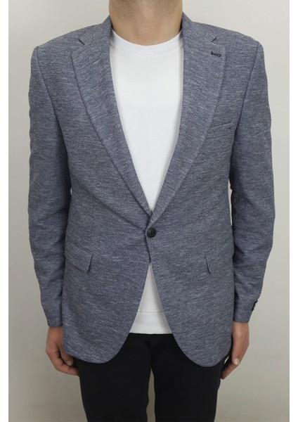 Moda Fistan Store Erkek Lacivert Italyan Kesim Dar Kalıp Tek Düğme Çift Yırtmaçlı Blazer Ceket