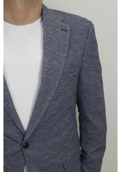 Moda Fistan Store Erkek Lacivert Italyan Kesim Dar Kalıp Tek Düğme Çift Yırtmaçlı Blazer Ceket