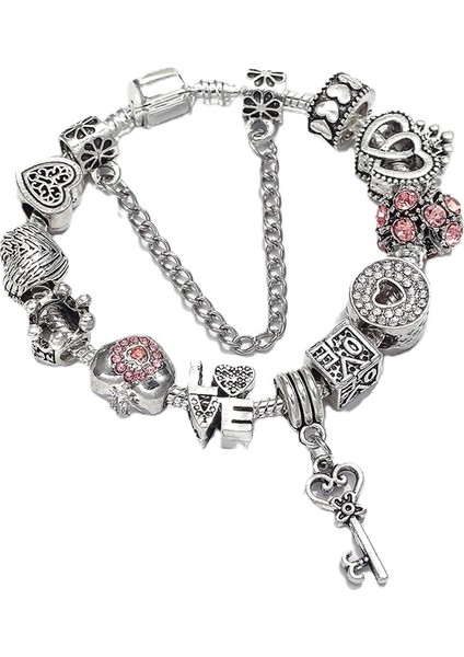 Pandora Tarz Popüler Aşkın Anahtarı Love Charmlı Bileklik, Ahşap Kutu Içerisinde