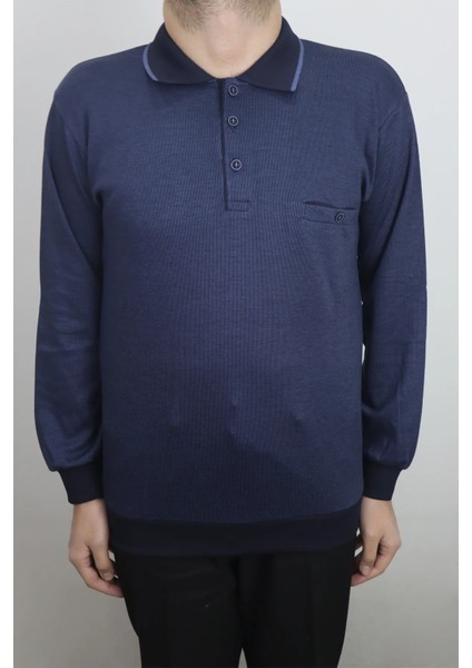 Fistan Store Erkek Çizgili Klasik Kesim Dar Kalıp Polo Yaka Tek Cepli Kışlık Selanik Kazak