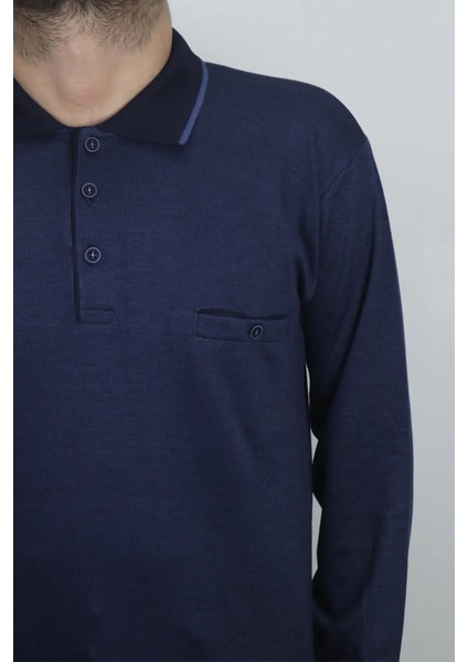 Fistan Store Erkek Çizgili Klasik Kesim Dar Kalıp Polo Yaka Tek Cepli Kışlık Selanik Kazak