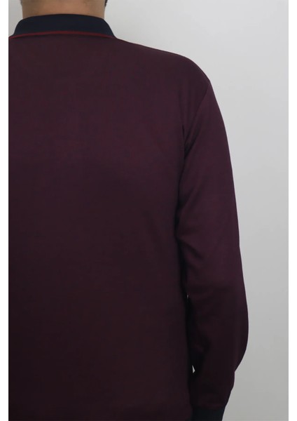 Fistan Store Erkek Çizgili Klasik Kesim Dar Kalıp Polo Yaka Tek Cepli Kışlık Selanik Kazak