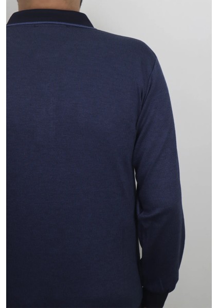 Fistan Store Erkek Çizgili Klasik Kesim Dar Kalıp Polo Yaka Tek Cepli Kışlık Selanik Kazak