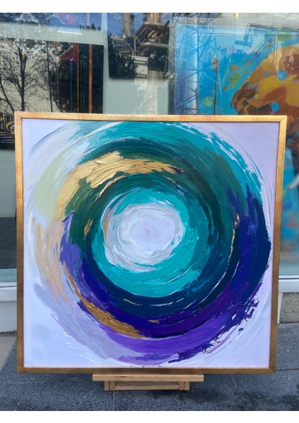 Yağlı Boya Dokulu Tablo Soyut Renkli Halka U08099