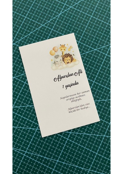 Safarili Doğum Günü Anahtarlık ve Hediyelik Kart 9,5X15 cm - Arletikettasarım