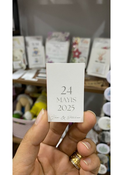 Söz, Kına, Nişan, Düğün Süsleme Kartı 3x5 cm Kraft Renk - 50 Adet - Arletikettasarım