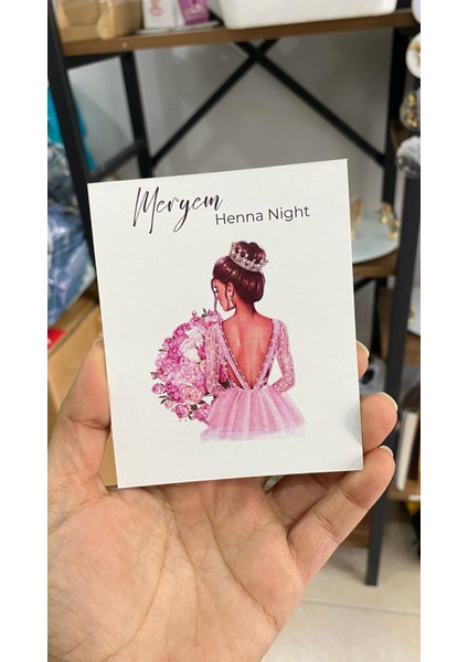 Henna Night Pembe Elbiseli Gelinlikli Kart 8X12 cm 63 Adet - Butiksosyetik