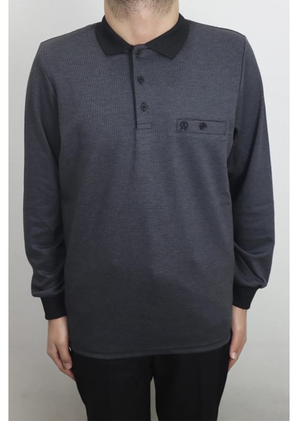 Fistan Store Erkek Ince Çizgili Klasik Rahat Kalıp Polo Yaka Tek Cepli Kışlık Selanik Kazak