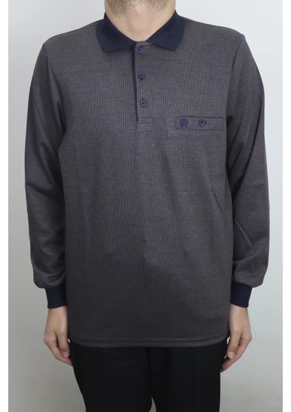 Fistan Store Erkek Ince Çizgili Klasik Rahat Kalıp Polo Yaka Tek Cepli Kışlık Selanik Kazak