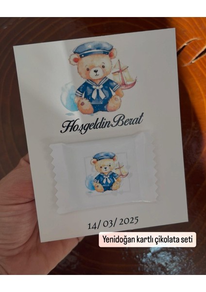 Yenidoğan Kartlı Çikolatalı Süslemeli Set 50 Adet Erkek Bebek Için- Arletikettasarım